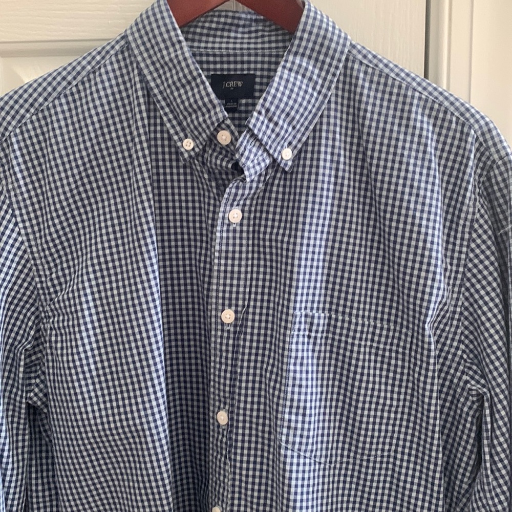 J. Crew Blue Checkered Plaid Long Sleeved Blue Cotton Preppy Shirt Large